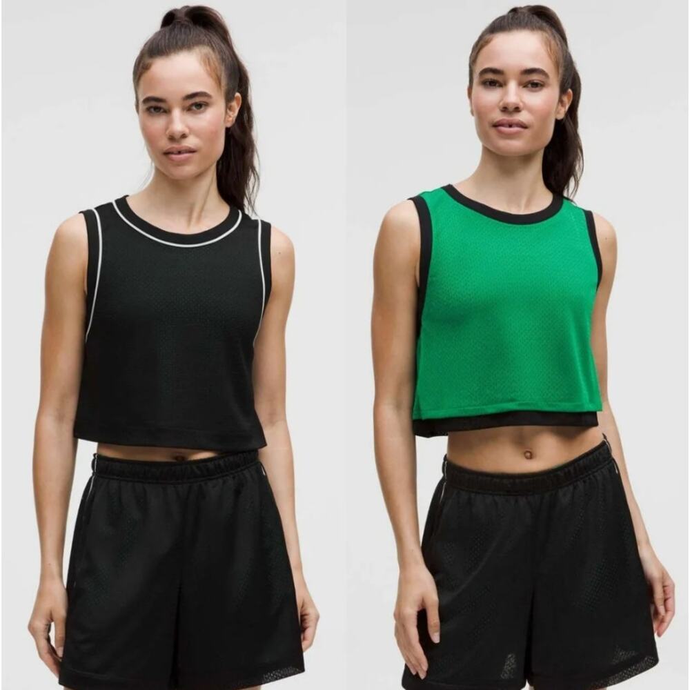 Lululemon Green Black Reversible Mesh Tank Top Double Layer NWT Size M